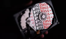 The Lasdtpass logo reflected in the mirror surface of a hard drive